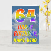 Carte Rainbow Look "64" & "HAPPY BANTHDAY", Nuages, Sky (Fleur jaune)