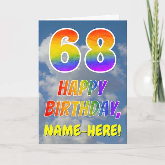 Carte Rainbow Look "68" & "HAPPY BANTHDAY", Nuages, Sky (Devant)