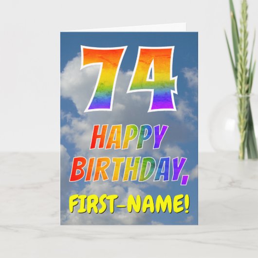 Carte Rainbow Look "74" & "HAPPY BANTHDAY", Nuages, Sky (Devant)