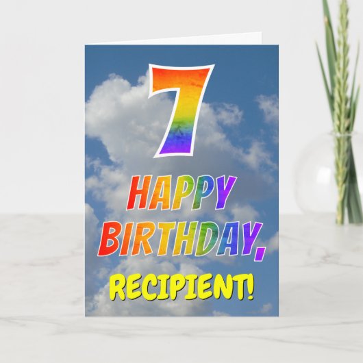 Carte Rainbow Look "7" & "HEUREUX ANNIVERSAIRE", Nuages, (Devant)