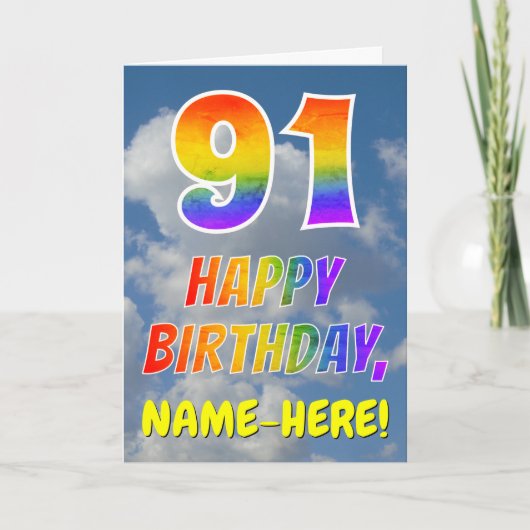Carte Rainbow Look "91" & "HAPPY BANTHDAY", Nuages, Sky (Devant)