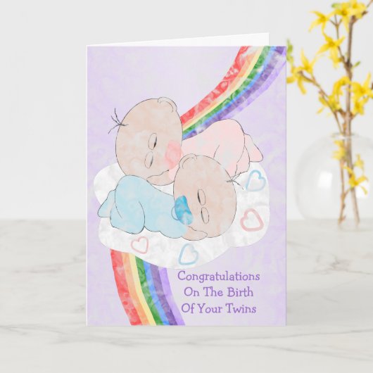 Carte Rainbow New Born Twins (Fleur jaune)