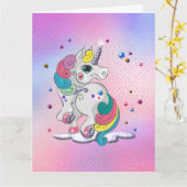 Carte Rainbow Unicorn et Stars Anniversaire (Fleur jaune)