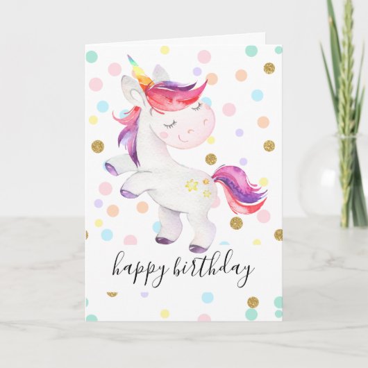 Carte Rainbow Unicorn Parties scintillant Polka Dot Girl (Devant)