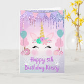 Carte Rainbow Unicorn Visage et sucreries Anniversaire (Fleur jaune)