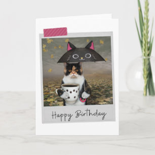 Carte Rainy Day Café Calico Cat Funny Birthday Card