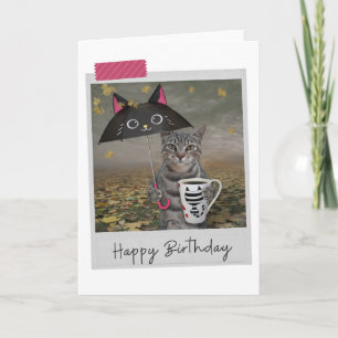 Carte Rainy Day Coffee Tabby Cat Funny Birthday Card
