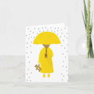 Carte Rainy Day Girl with Teddy Bear Note Card