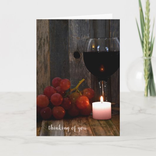 Carte raisins rouges avec verre à vin en pensant à vous (Devant)