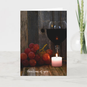 Carte raisins rouges avec verre à vin en pensant à vous