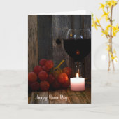 Carte raisins rouges avec verre de vin Nom Jour (Fleur jaune)