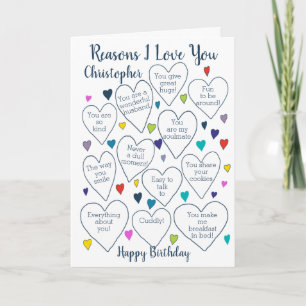 Carte Raisons d'anniversaire Je t'aime Personnalisé