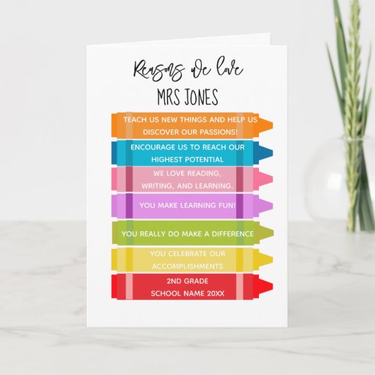 Carte Raisons pour lesquelles nous vous aimons enseignan (Devant)