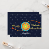 Carte Raksha bandhan avec nom et message, Rakhi (Devant/Arrière en situation)