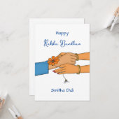 Carte Raksha bandhan pour soeur, Rakhi/ Rakhri (Devant/Arrière en situation)