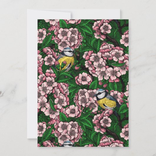 Carte Rameaux bleus dans le cerisier en fleurs en vert (Devant)