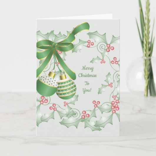 Carte Rameaux de houx vert clair rose Noël (Devant)