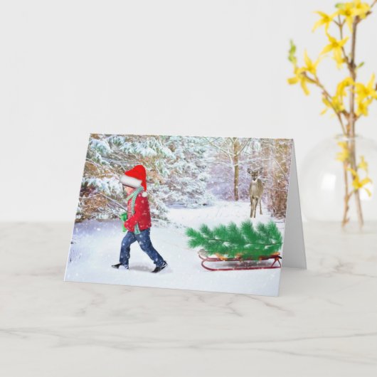 Carte Ramener le sapin de Noël avec un message à l'intér (Fleur jaune)