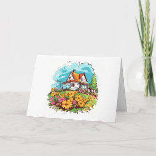 Carte Ranch House avec Fleurs d'été Nota blanche