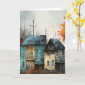 Carte Rangée de maisons à l'automne Bonjour salutation (Fleur jaune)