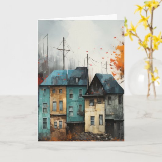 Carte Rangée de maisons à l'automne Bonjour salutation (Fleur jaune)