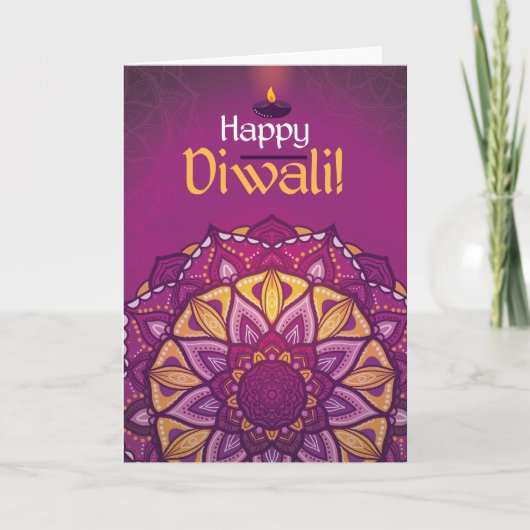 Carte Rangoli ornemental pourpre de diwali heureux (Devant)