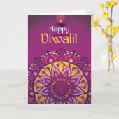Carte Rangoli ornemental pourpre de diwali heureux (Fleur jaune)
