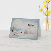 Carte Raquette à neige Rabbit & Chickadee Oiseau Aquarel (Fleur jaune)