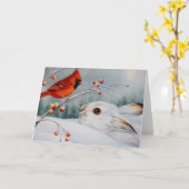 Carte Raquette à neige Rabbit & Red Cardinal Bird Aquare (Fleur jaune)