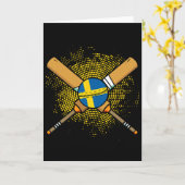 Carte Raquette de cricket suédoise et ll drapeau de la S (Fleur jaune)