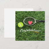 Carte Raquette de tennis et balle avec félicitations d'a (Devant / Derrière)