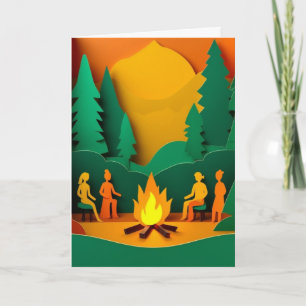 Carte Rassemblement au feu de camp sous le coucher de so