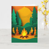 Carte Rassemblement au feu de camp sous le coucher de so (Fleur jaune)