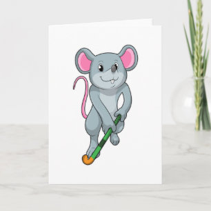 Carte Rat au hockey avec une batte de hockey