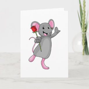Carte Rat avec fleur Rose