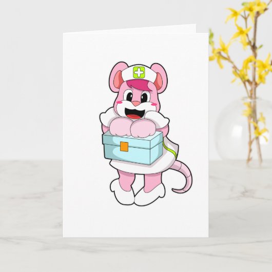 Carte Rat en infirmière avec boîte (Fleur jaune)