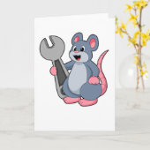 Carte Rat en tant que mécanicien avec une clé (Fleur jaune)