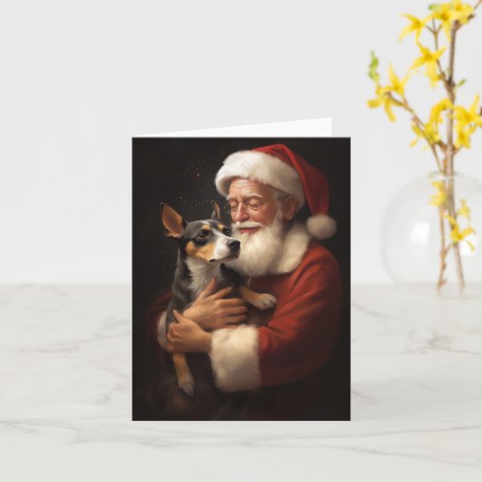 Carte Rat Terrier Avec Noël Festif Du Père Noël (Fleur jaune)
