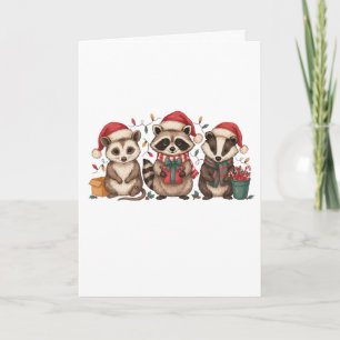 Carte Raton de Noël Opossum Panda Chapeau de Père Noël X