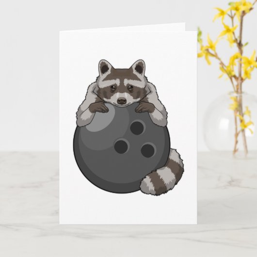 Carte Raton laveur au bowling avec boule de bowling (Fleur jaune)