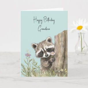 Carte Raton laveur avec fleurs d'anniversaire