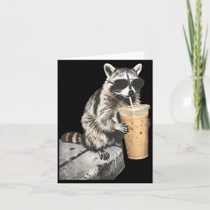 Carte Raton laveur drôle buvant du café glacé animal mem