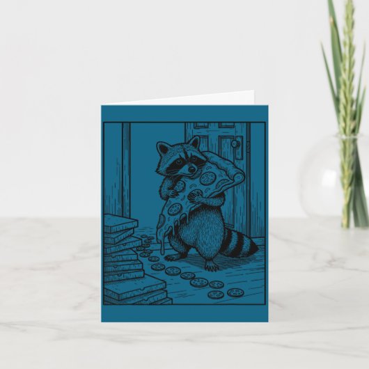 Carte Raton laveur drôle mangeant de la pizza pour les f (Devant)