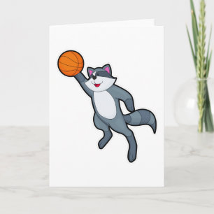 Carte Raton laveur en joueur de basketball avec ballon d
