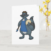 Carte Raton laveur en peintre avec pinceau (Fleur jaune)