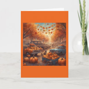Carte Raton laveur fantaisiste vendant des citrouilles H