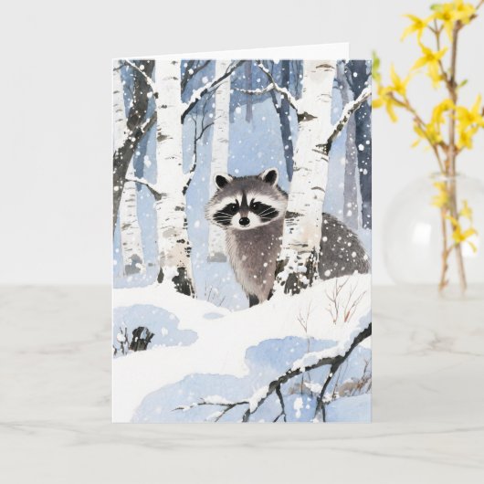 Carte Raton laveur Hiver (Fleur jaune)