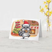 Carte Raton laveur mignon de Noël mangeant des biscuits (Fleur jaune)