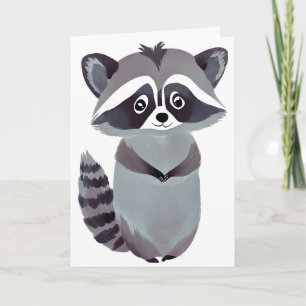 Carte Raton laveur respectueux Aquarelle d'animal mign