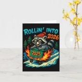 Carte Raton laveur roulant dans la nouvelle année 2026 f (Fleur jaune)